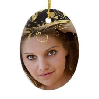Elegant black gold swirl photo graduation ornament ornament