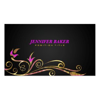 Elegant Black & Gold Swirl Pink Accents Double-Sided Standard Business Cards (Pack Of 100)