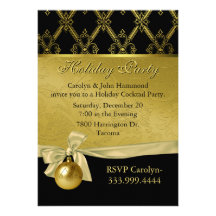 Elegant Black & Gold Tone Holiday Party Invitation