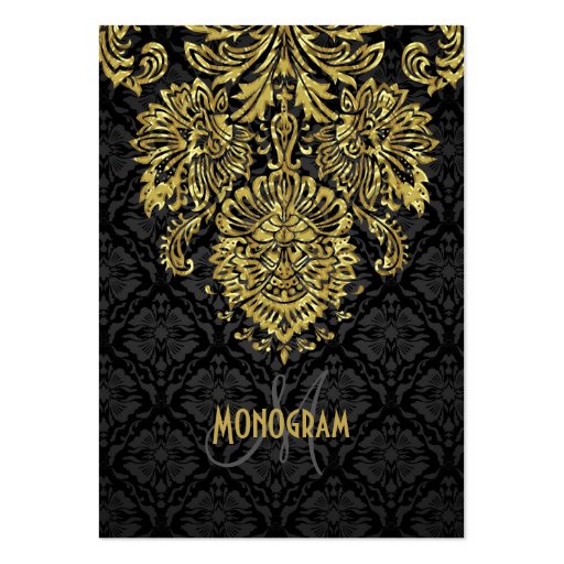 Elegant Black & Gold Tones Floral Damasks Business Cards (front side)