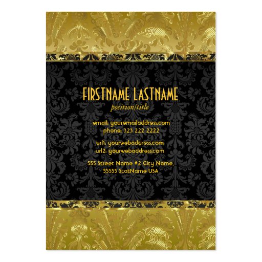Elegant Black & Gold Vintage Floral Damasks 2 Business Card Templates (back side)