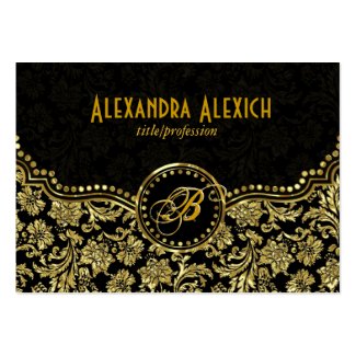 Elegant Black & Gold Vintage Floral Damasks Business Card