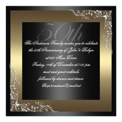 Elegant Black/Gold wedding anniversary Invitation