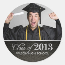 Elegant black & gray damask Class of 2013 Round Stickers