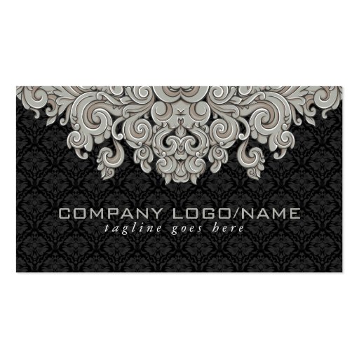 Elegant Black & Gray  Vintage Floral Damasks 2 Business Cards (front side)