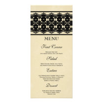 Elegant black lace custom wedding food menu custom rack cards