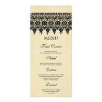 Elegant black lace custom wedding food menu customized rack card