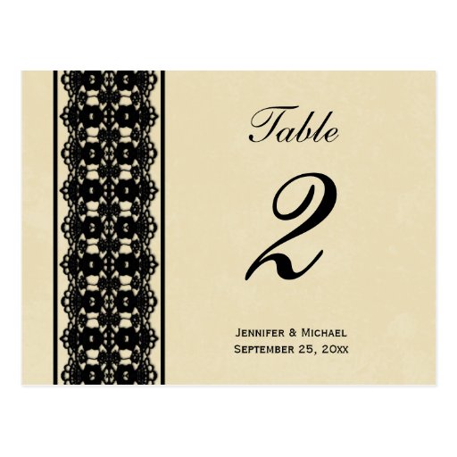 Elegant black lace custom wedding table card post card