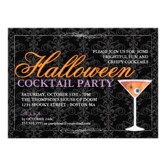 Elegant Black Lace Halloween Cocktail Party Custom Announcements