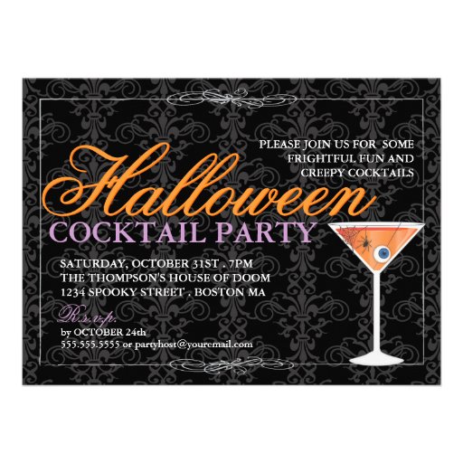 Elegant Black Lace Halloween Cocktail Party Custom Announcements