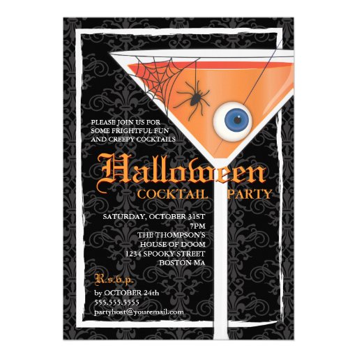 Elegant Black Lace Halloween Cocktail Party Announcement (front side)