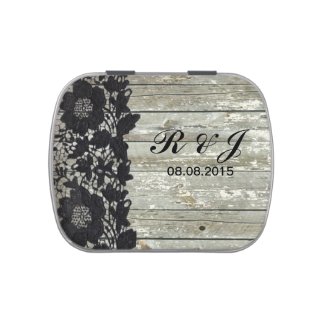 Elegant black lace pattern on grey barn board