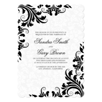 Elegant Black Lace White Damasks Wedding Invite