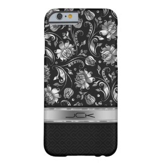 Elegant Black & Metallic Silver Damasks Barely There iPhone 6 Case
