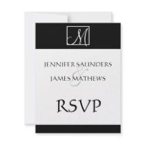 Elegant Black Monogram Initial Wedding RSVP Card Custom Invitations