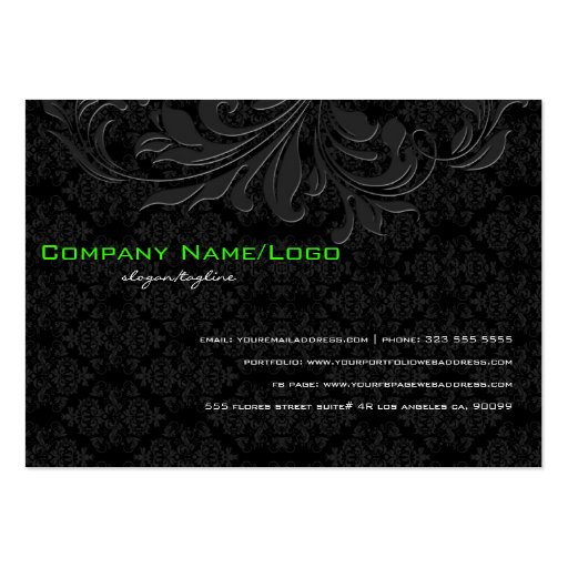 Elegant Black On Black Vintage Floral Damasks Business Card Templates (back side)