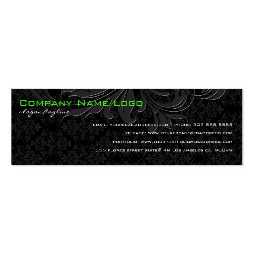 Elegant Black On Black Vintage Floral Damasks Business Card Templates (back side)