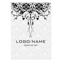 Elegant Black On White Look Vintage Floral Damasks Business Cards