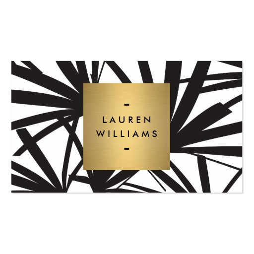 Elegant Black Palm Fronds with Gold Nameplate Logo Business Cards (front side)