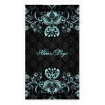 Elegant Black & Pastel Blue Floral Swirls business cards