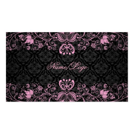 Elegant Black & Pastel Pink Floral Swirls Business Cards (front side)