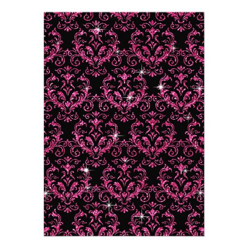 Elegant Black Pink Damask Sweet Sixteen Party Invite