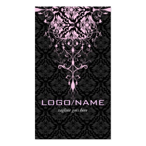 Elegant Black & Pink TonesVintage Floral Damasks Business Cards (front side)