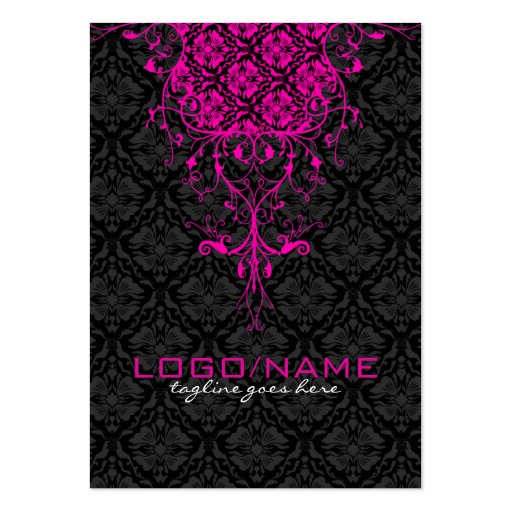 Elegant Black & Pink  Vintage Floral Damasks Business Cards (front side)