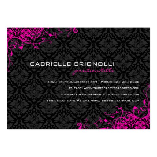 Elegant Black & Pink  Vintage Floral Damasks Business Cards (back side)