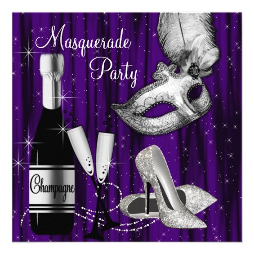 Elegant Black Pruple Masquerade Party Announcement