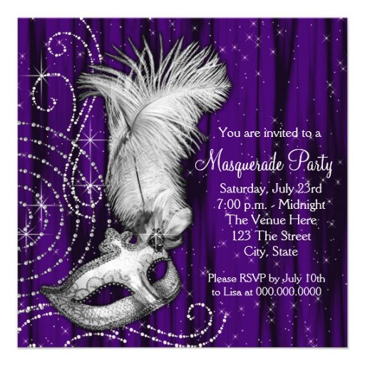 Elegant Black Pruple Masquerade Party Announcement
