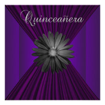 Elegant Black Purple Daisy Quinceanera Invitations