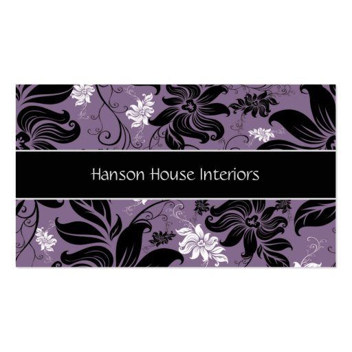 Elegant Black Purple White Floral Business Card