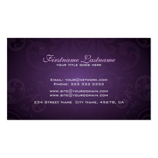 Elegant Black Purple & White Tones Vintage Frame 2 Business Card Templates (back side)