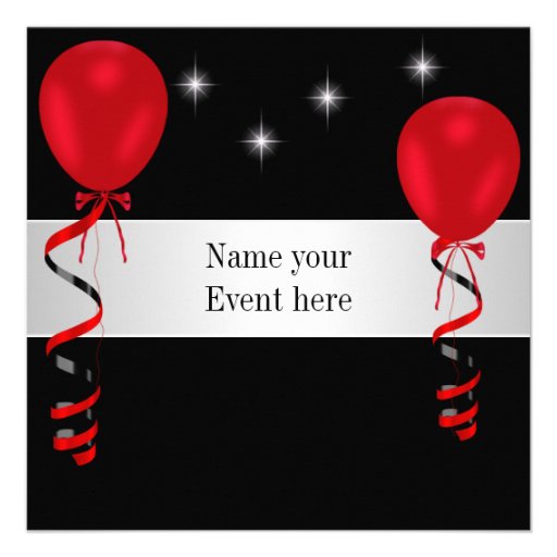 Elegant Black Red Balloons Special Event Custom Announcements