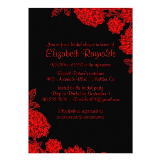 Elegant Black & Red Bridal Shower Invitations