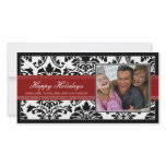 Elegant Black &amp; Red Damask Custom Happy Holidays Photo Cards