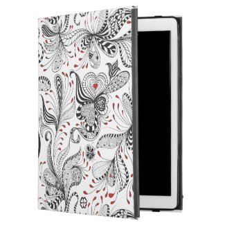 Elegant Black & Red Exotic Flowers Pattern iPad Pro Case