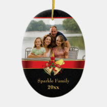 Elegant black red gold christmas holiday photo christmas ornament