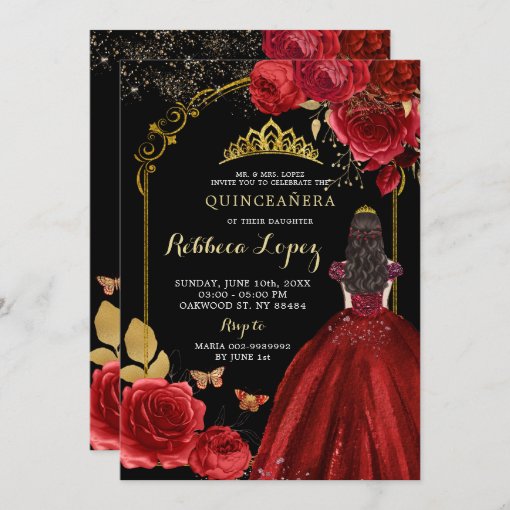 Elegant Black Red Roses Princess Xv A Os Invitation Zazzle