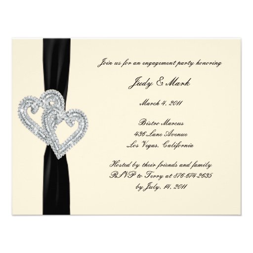 Elegant Black Ribbon Engagement Party Invitation