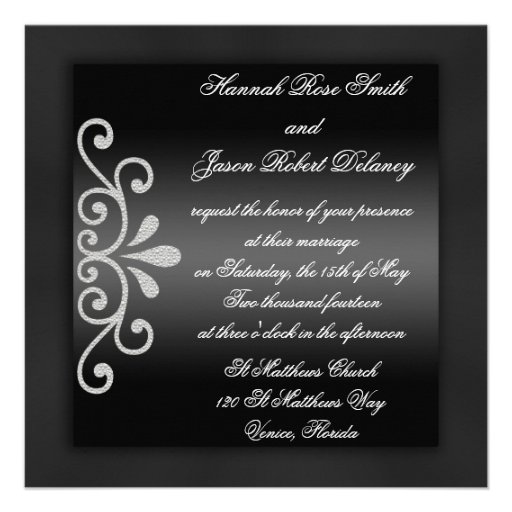 Elegant Black Satin Pearl Wedding Invitations