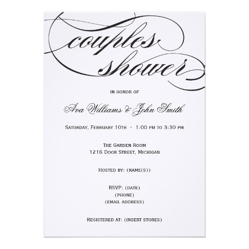 Elegant Black Script Couples Shower Invitation
