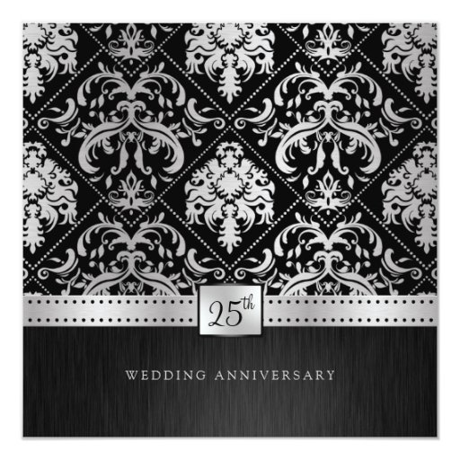 Elegant Black & Silver 25th Wedding Anniversary Card Zazzle