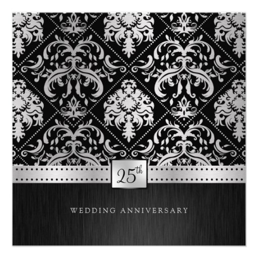 Elegant Black & Silver 25th Wedding Anniversary Announcements (front side)