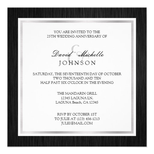 Elegant Black & Silver 25th Wedding Anniversary Announcements