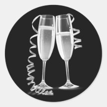 Elegant Black Silver Champagne Glass Stickers