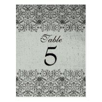 Elegant black silver damask wedding table card postcards