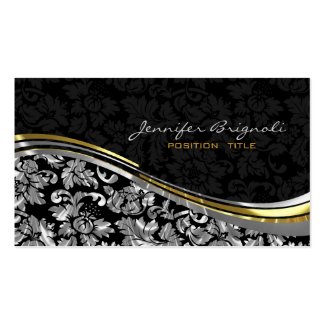 Elegant Black & Silver Damasks Gold Accents Double-Sided Standard Business Cards (Pack Of 100)