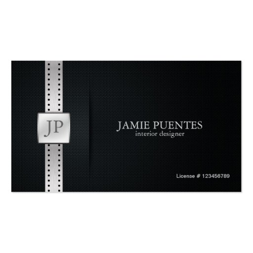 Elegant Black & Silver Interior Designer Business Card Template (front side)